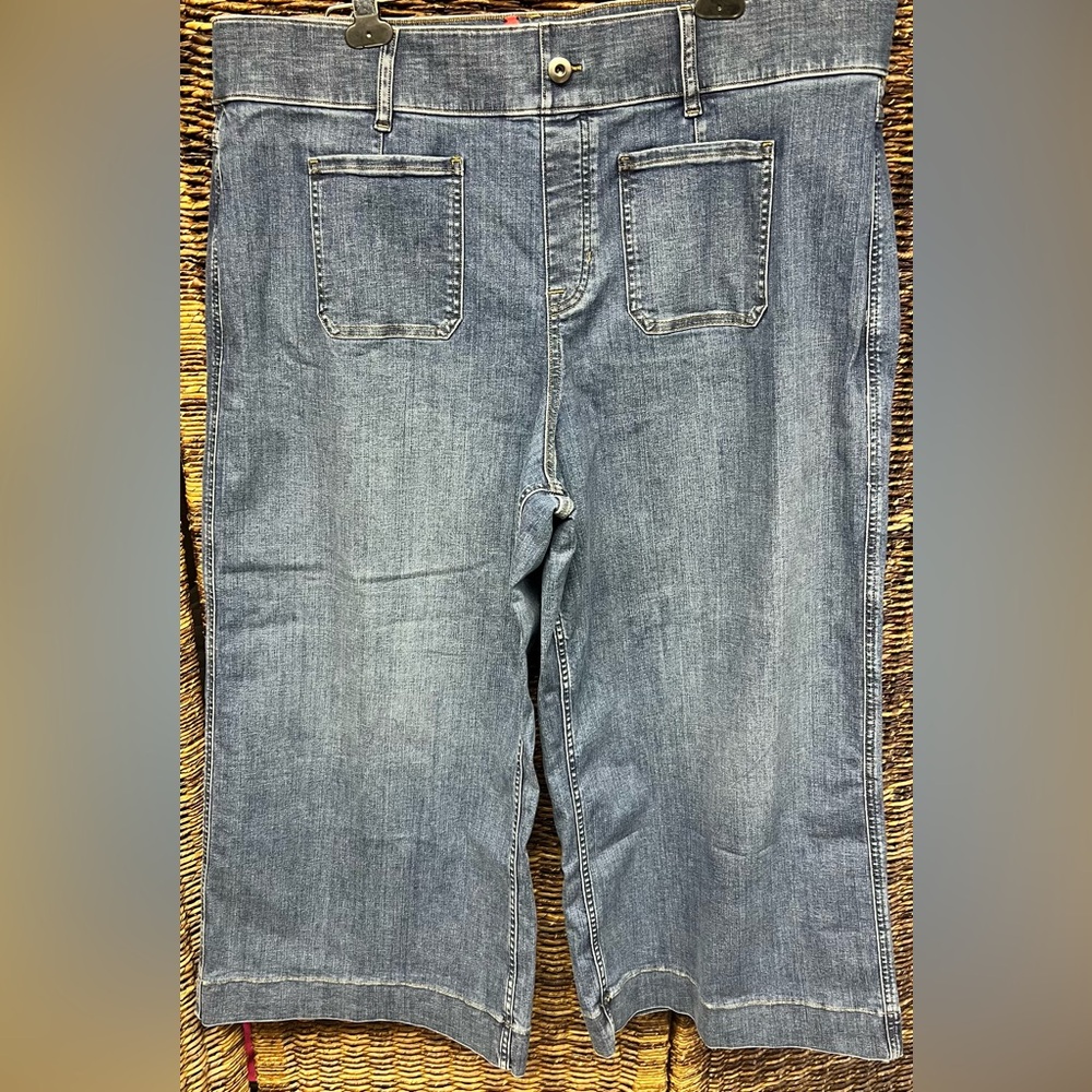 SPANX‎ Blue Denim Jeans- Wide leg, Cropped, Size:3X